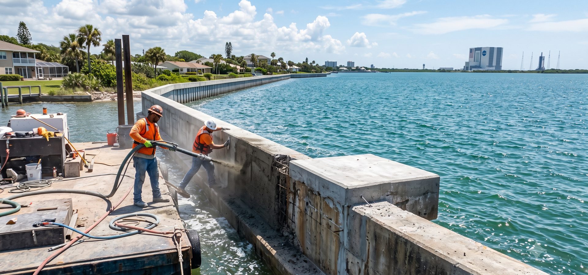 Waterfront seawall protecting a residential shoreline